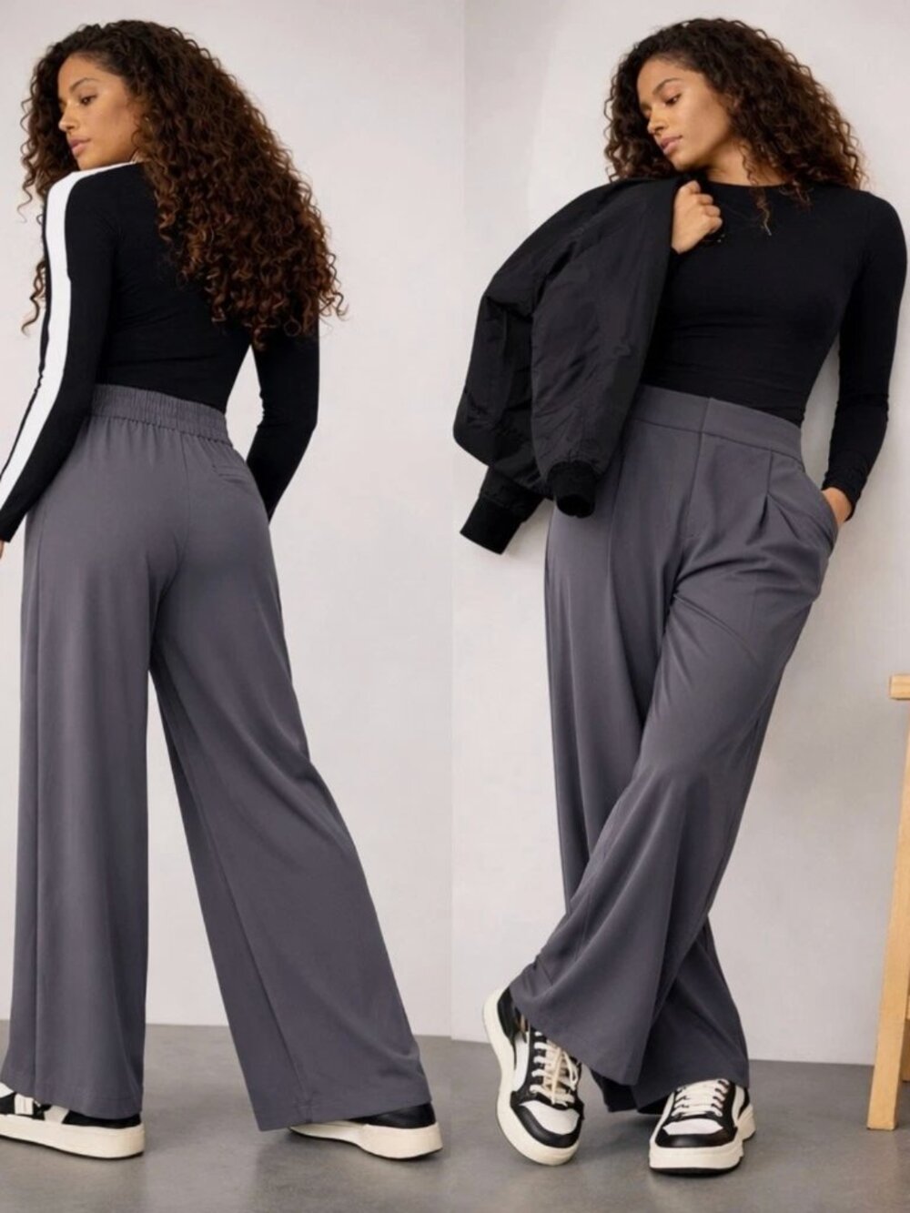 Athleta Pinnacle Trouser Pants | Size 16 | Gray Wide Leg Travel Work Pant NWT